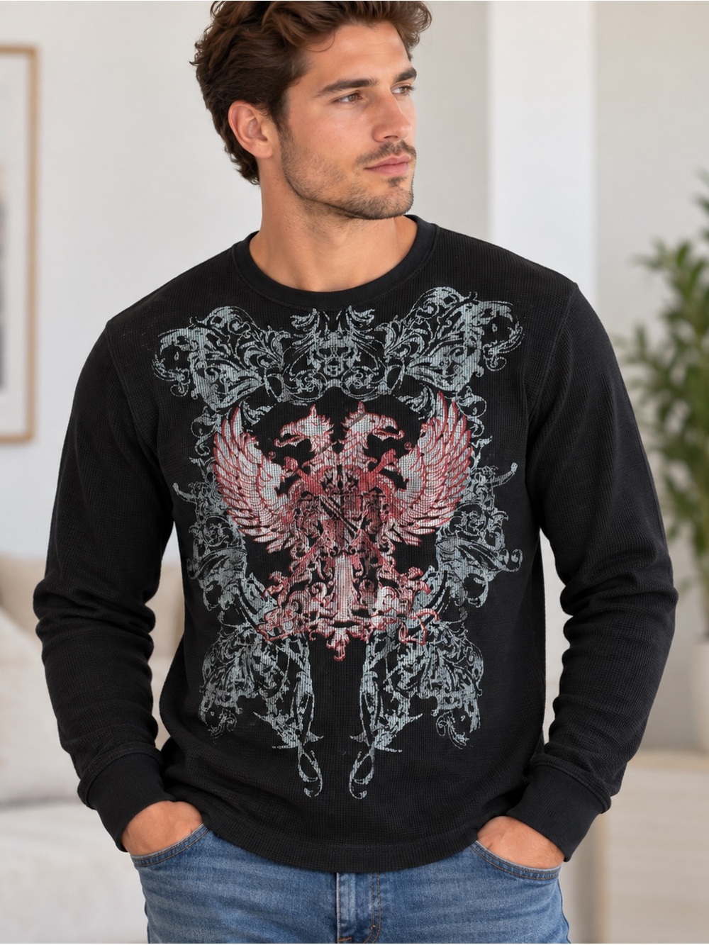 Vintage Mecca USA Y2K Gothic Eagle Thermal Shirt XL